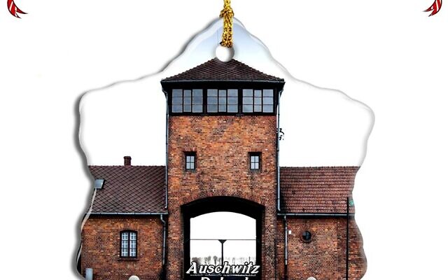 A Christmas ornament featuring Auschwitz is for sale on Amazon. (Amazon/via JTA)