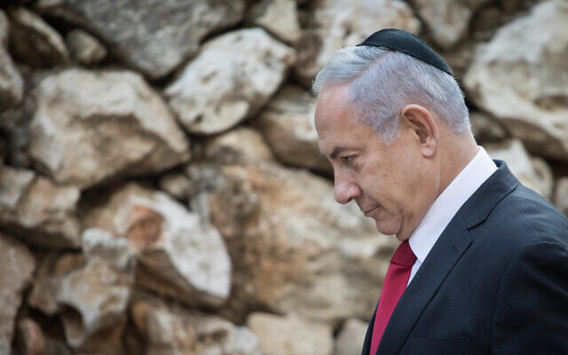 Prime Minister Benjamin Netanyahu attends a state memorial service at Mount Herzl on October 29, 2019 (Hadas Parush/Flash90) Prime Minister Benjamin Netanyahu attends a state memorial service at Mount Herzl on October 29, 2019 (Hadas Parush/Flash90)