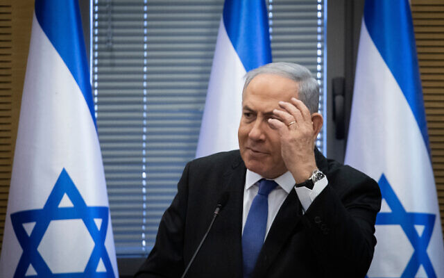 Prime Minister Benjamin Netanyahu speaks during a meeting of the right-wing parties bloc at the Knesset on November 20, 2019. (Hadas Parush/Flash90) Prime Minister Benjamin Netanyahu speaks during a meeting of the right-wing parties bloc at the Knesset on November 20, 2019. (Hadas Parush/Flash90)