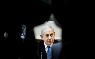 Prime Minister Benjamin Netanyahu leads the weekly cabinet meeting at the Prime Minister's Office in Jerusalem, December 1, 2019. (Marc Israel Sellem/POOL)
