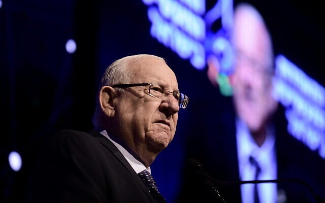 President Reuven Rivlin attends a conference in Tel Aviv on December 2, 2019. (Tomer Neuberg/Flash90) President Reuven Rivlin attends a conference in Tel Aviv on December 2, 2019. (Tomer Neuberg/Flash90)