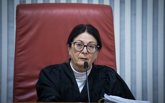 Supreme Court President Esther Hayut arrives for a court hearing at the Supreme Court in Jerusalem, on December 3, 2019. (Yonatan Sindel/Flash90) Supreme Court President Esther Hayut arrives for a court hearing at the Supreme Court in Jerusalem, on December 3, 2019. (Yonatan Sindel/Flash90)