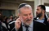 Attorney General Avichai Mandelblit attends a farewell ceremony held for outgoing state attorney Shai Nitzan at the Justice Ministry in Jerusalem on December 18, 2019. (Olivier Fitoussi/Flash90)