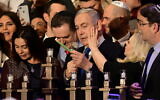 Prime Minister Benjamin Netanyahu attends an event marking the eighth night of Hanukkah, on December 29, 2019. (Tomer Neuberg/FLASH90)