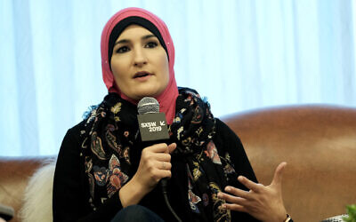 Linda Sarsour speaks at Mothers of the Resistance: Women Leading the Movement during the 2019 SXSW Conference and Festivals at JW Marriott in Austin, Texas, March 11, 2019. (Rita Quinn/Getty Images for SXSW via JTA)