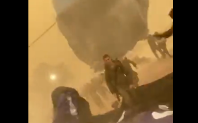 Strong winds blow away a tent at the Givati Infantry Brigade's training base in southern Israel, December 12, 2019. (Screen capture: Twitter)