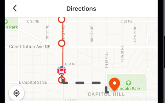 The Moovit app in use in Washington (Courtesy)
