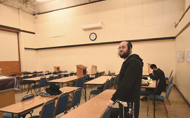 Jacob Gross at the yeshiva and synagogue in the London-area Canvey Island, December 13, 2019. (Cnaan Liphshiz/JTA) Jacob Gross at the yeshiva and synagogue in the London-area Canvey Island, December 13, 2019. (Cnaan Liphshiz/JTA)
