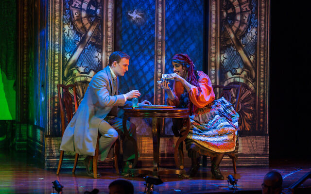 Mikhl Yashinsky, right, in a scene from 'The Sorceress,' by New York's The National Yiddish Theatre Folksbiene. (Courtesy)