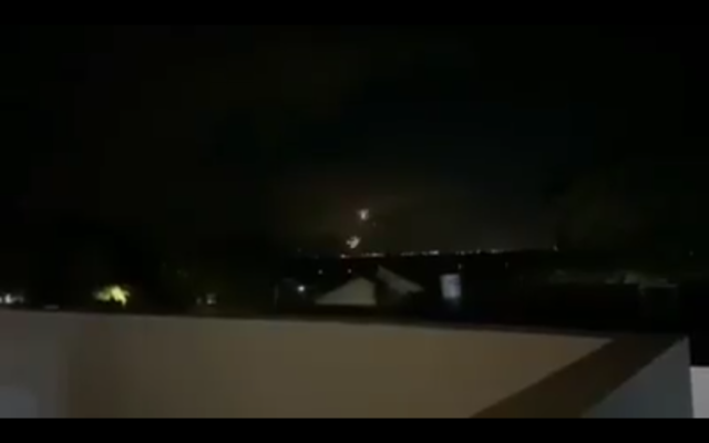 Iron Dome interceptors explode over southern Israel following rocket sirens on December 7, 2019. (Screen capture) Iron Dome interceptors explode over southern Israel following rocket sirens on December 7, 2019. (Screen capture)
