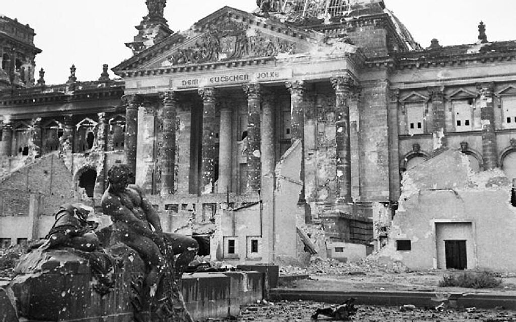 Postwar gardens were cultivated on the land surrounding the bombed remains of the Reichstag building in Berlin. British engineers plowed the land and turned it over to local residents for vegetable plots (British Armed Forces, No. 5 Army Film and Photographic Unit, Wikimedia Commons)