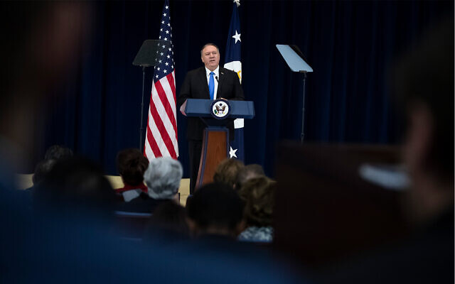 US Secretary of State Mike Pompeo delivers remarks on human rights in Iran at the State Department in Washington, December 19, 2019. (AP Photo/Matt Rourke) US Secretary of State Mike Pompeo delivers remarks on human rights in Iran at the State Department in Washington, December 19, 2019. (AP Photo/Matt Rourke)