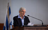 Former Supreme Court chief justice Aharon Barak speaks at the funeral service for late former chief justice Meir Shamgar at the Supreme Court in Jerusalem, on October 22, 2019. (Hadas Parush/Flash90)