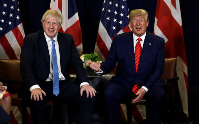 US President Donald Trump meets with British Prime Minister Boris Johnson at the United Nations General Assembly, September 24, 2019, in New York. (AP Photo/Evan Vucci)