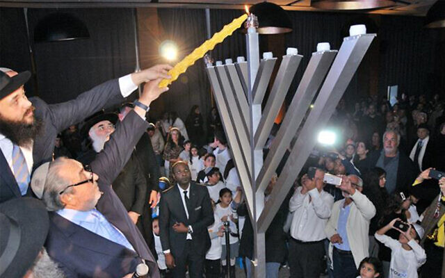 Moroccan Jews mark Hannukah in Casablanca, December 22, 2019. (Courtesy/Chabad.org) Moroccan Jews mark Hannukah in Casablanca, December 22, 2019. (Courtesy/Chabad.org)