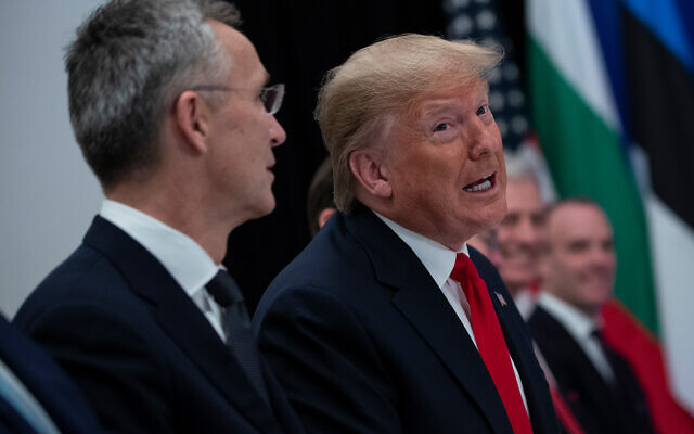US President Donald Trump speaks during a working lunch with NATO members, December 4, 2019, in Watford, England. (AP Photo/ Evan Vucci) US President Donald Trump speaks during a working lunch with NATO members, December 4, 2019, in Watford, England. (AP Photo/ Evan Vucci)