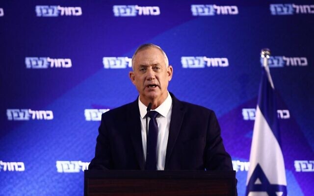 Blue and White chairman Benny Gantz speaking at a party faction meeting in Ramat Gan on December 15, 2019. (Elad Malka/Blue and White) Blue and White chairman Benny Gantz speaking at a party faction meeting in Ramat Gan on December 15, 2019. (Elad Malka/Blue and White)
