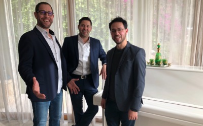 Three of the cantors from JVocals: Motti Hasfari (left), Eliezer Charlap (center) and Yaki Lauer (right) (Jessica Steinberg/Times of Israel)
