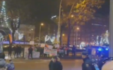 BDS activist protest against an Israeli-Palestinian delegation in Madrid, Spain (video screenshot)