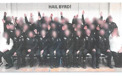 These 34 correction officer trainees from West Virginia were photographed giving a Nazi salute. They were subsequently fired. (West Virginia Department of Military Affairs and Public Safety)