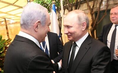 Prime Minister Benjamin Netanyahu (left) meets Russian President Vladimir Putin at the Prime Minister's Residence, Jerualem, 23 January, 2020. (Amos Ben Gershon/GPO)