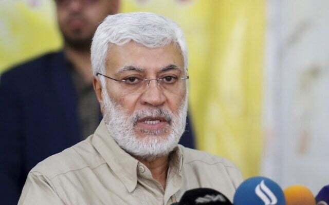 Abu Mahdi al-Muhandis, the number two of Iraq's Hashed al-Shaabi, in a press conference during a visit to Basra, January 23, 2018. (HAIDAR MOHAMMED ALI / AFP) Abu Mahdi al-Muhandis, the number two of Iraq's Hashed al-Shaabi, in a press conference during a visit to Basra, January 23, 2018. (HAIDAR MOHAMMED ALI / AFP)