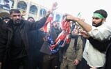 Iranians burn a US flag during a demonstration in Tehran on January 3, 2020, following the killing of Quds Force General Qassem Soleimani in a US strike on his convoy at Baghdad international airport. (Atta Kenare/AFP)