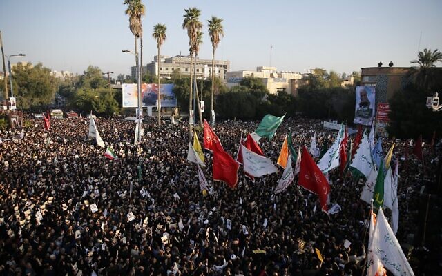 Iranians march on January 5, 2020 in the streets of the northwestern city of Ahvaz to pay homage to top general Qasem Soleimani, who was killed in a US strike in Baghdad. (HOSSEIN MERSADI/Fars news/AFP) Iranians march on January 5, 2020 in the streets of the northwestern city of Ahvaz to pay homage to top general Qasem Soleimani, who was killed in a US strike in Baghdad. (HOSSEIN MERSADI/Fars news/AFP)