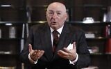Moshe Kantor, the head of the European Jewish Congress, is pictured during an interview with AFP in Jerusalem on January 6, 2020. (Menahem Kahana/AFP)