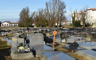 A picture taken on January 7, 2020, shows a general view of the Jewish cemetery of Bayonne, southwestern France, where a dozen graves were desecrated a few days prior. (GAIZKA IROZ / AFP)
