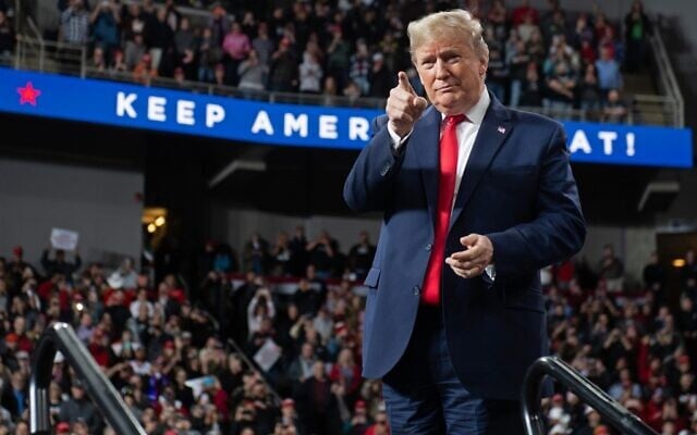 US President Donald Trump arrives for a campaign rally at in Toledo, Ohio, on January 9, 2020. (Saul Loeb/AFP) US President Donald Trump arrives for a campaign rally at in Toledo, Ohio, on January 9, 2020. (Saul Loeb/AFP)