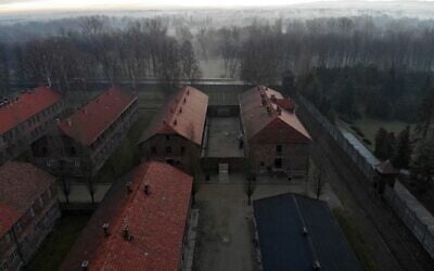 This photograph taken on December 15, 2019, in Oswiecim, Poland, shows an aerial view of the blocks of Auschwitz I, which was part of former German Nazi death camp Auschwitz-Birkenau. The site has been turned into a museum and memorial site. (Pablo Gonzalez/AFP)
