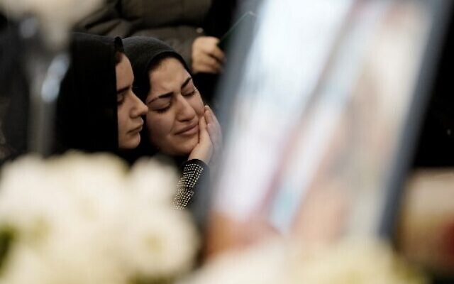 Mourners gather at the Imam Mahdi Islamic Centre in Toronto, Ontario on January 12, 2020 to mourn Sahar Haghjoo and her 9 year old daughter Elsa Jadidi who were among the victims of Ukrainian Airlines flight 752 which was shot down over Iran this past week. (Photo by Geoff Robins / AFP) Mourners gather at the Imam Mahdi Islamic Centre in Toronto, Ontario on January 12, 2020 to mourn Sahar Haghjoo and her 9 year old daughter Elsa Jadidi who were among the victims of Ukrainian Airlines flight 752 which was shot down over Iran this past week. (Photo by Geoff Robins / AFP)
