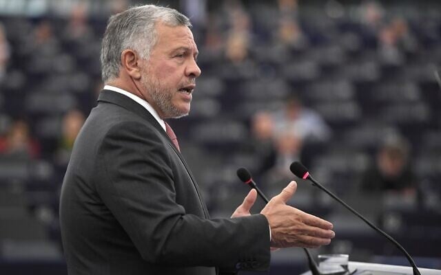 Jordanian King Abdullah II delivers a speech at the European Parliament on January 15, 2020 in Strasbourg, eastern France. (Frederick Florin/AFP) Jordanian King Abdullah II delivers a speech at the European Parliament on January 15, 2020 in Strasbourg, eastern France. (Frederick Florin/AFP)