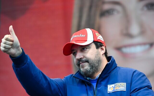 Leader of Italy's far-right League (Lega) party Matteo Salvini during a campaign rally on January 18, 2020, in Maranello, a week ahead of Emilia-Romagna's regional vote. (Andreas SOLARO/AFP) Leader of Italy's far-right League (Lega) party Matteo Salvini during a campaign rally on January 18, 2020, in Maranello, a week ahead of Emilia-Romagna's regional vote. (Andreas SOLARO/AFP)