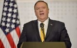 US Secretary of State Mike Pompeo speaks during the III Hemispheric Ministerial Conference of Fight Against Terrorism in Bogota, on January 20, 2020. (Raul ARBOLEDA/AFP)