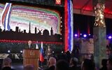 Russian President Vladimir Putin delivers a speech at the inauguration of the Memorial Candle monument commemorating the people of Leningrad during the Second World War Nazi siege on the city, in Jerusalem on January 23, 2020. (EMMANUEL DUNAND/AFP)