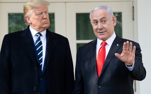US President Donald Trump and Israeli Prime Minister Benjamin Netanyahu speak to the press on the West Wing Colonnade prior to meetings at the White House in Washington, DC, January 27, 2020. (SAUL LOEB / AFP) US President Donald Trump and Israeli Prime Minister Benjamin Netanyahu speak to the press on the West Wing Colonnade prior to meetings at the White House in Washington, DC, January 27, 2020. (SAUL LOEB / AFP)