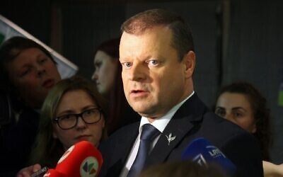 Prime Minister Saulius Skvernelis of Lithuania, seen in 2016, heads the committee drafting legislation declaring that neither Lithuania nor its leaders participated in the Holocaust. (Petras Malukas/AFP)