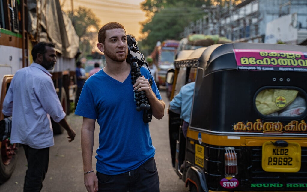 Drew 'Binsky' Goldberg, seen here in Kerala, India, makes a living traveling the world and posting about it on social media. (Courtesy of Goldberg/ via JTA) Drew 'Binsky' Goldberg, seen here in Kerala, India, makes a living traveling the world and posting about it on social media. (Courtesy of Goldberg/ via JTA)