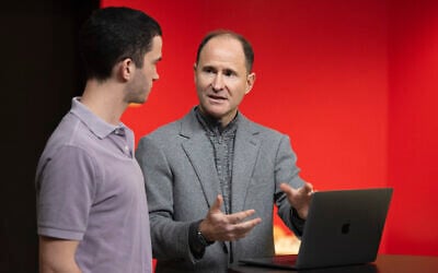 Hillel International CEO Adam Lehman, right, seen during an event. (Courtesy of Hillel International via JTA)