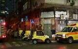 Paramedics at the scene of an incident where the bodies of two young women were found in Jerusalem after an apparent fall from a tall building on January 20, 2020. (Magen David Adom)