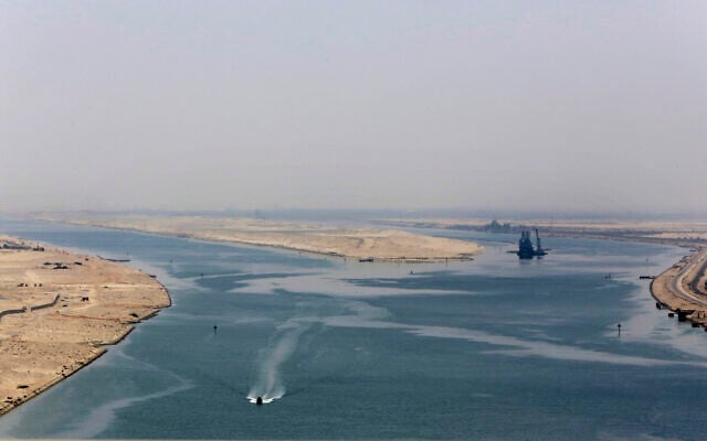 An army zodiac secures the entrance of the new section of the Suez Canal in Ismailia, Egypt, August 6, 2015. (Amr Nabil/AP) An army zodiac secures the entrance of the new section of the Suez Canal in Ismailia, Egypt, August 6, 2015. (Amr Nabil/AP)