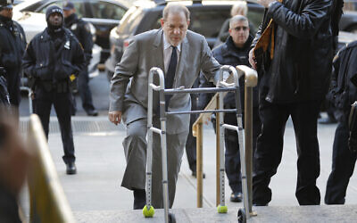 Harvey Weinstein arrives for jury selection in his trial on rape and sexual assault charges, in New York, January 15, 2020. (Seth Wenig/AP)