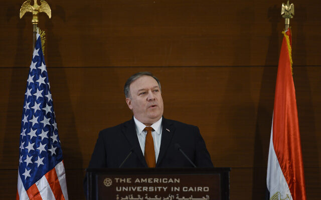 In this January 10, 2019 file photo, US Secretary of State Mike Pompeo speaks to students at the American University Cairo in the eastern suburb of New Cairo, Egypt. (AP Photo/Andrew Caballero-Reynolds, File) In this January 10, 2019 file photo, US Secretary of State Mike Pompeo speaks to students at the American University Cairo in the eastern suburb of New Cairo, Egypt. (AP Photo/Andrew Caballero-Reynolds, File)