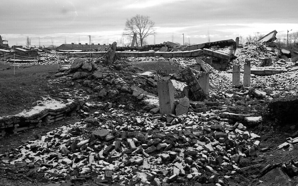 The remains of a gas chamber and crematorium at the former Nazi death camp of Auschwitz-Birkenau or Auschwitz II in Oswiecim, Poland, December 8, 2019. (Markus Schreiber/AP)