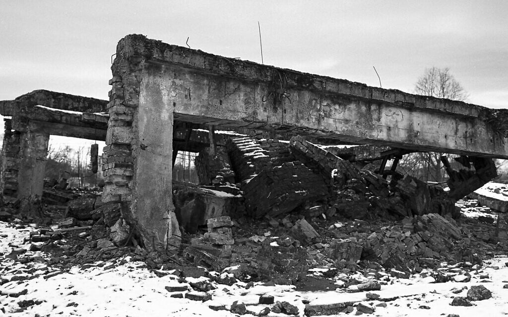 The remains of a gas chamber and crematorium at the former Nazi death camp of Auschwitz-Birkenau or Auschwitz II in Oswiecim, Poland, December 8, 2019. (Markus Schreiber/AP)