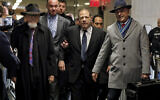 Harvey Weinstein, center, accompanied by attorney Arthur Aidala, right, arrives at court for his rape trial, in New York  on January 22, 2020. (AP/Richard Drew)