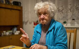 Nazi camps survivor Marija Frlan, who will turn 100 on the Holocaust Remembrance Day, talks to The Associated Press, during an interview at her home in Rakek, Slovenia, January 24, 2020. (Darko Bandic/AP)