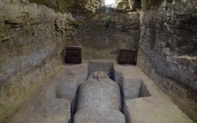 One of the sarcophagi discovered in the village of Tuna al-Gabal, near the Nile Valley city of Minya. (Egypt’s antiquities ministry via AP) One of the sarcophagi discovered in the village of Tuna al-Gabal, near the Nile Valley city of Minya. (Egypt’s antiquities ministry via AP)